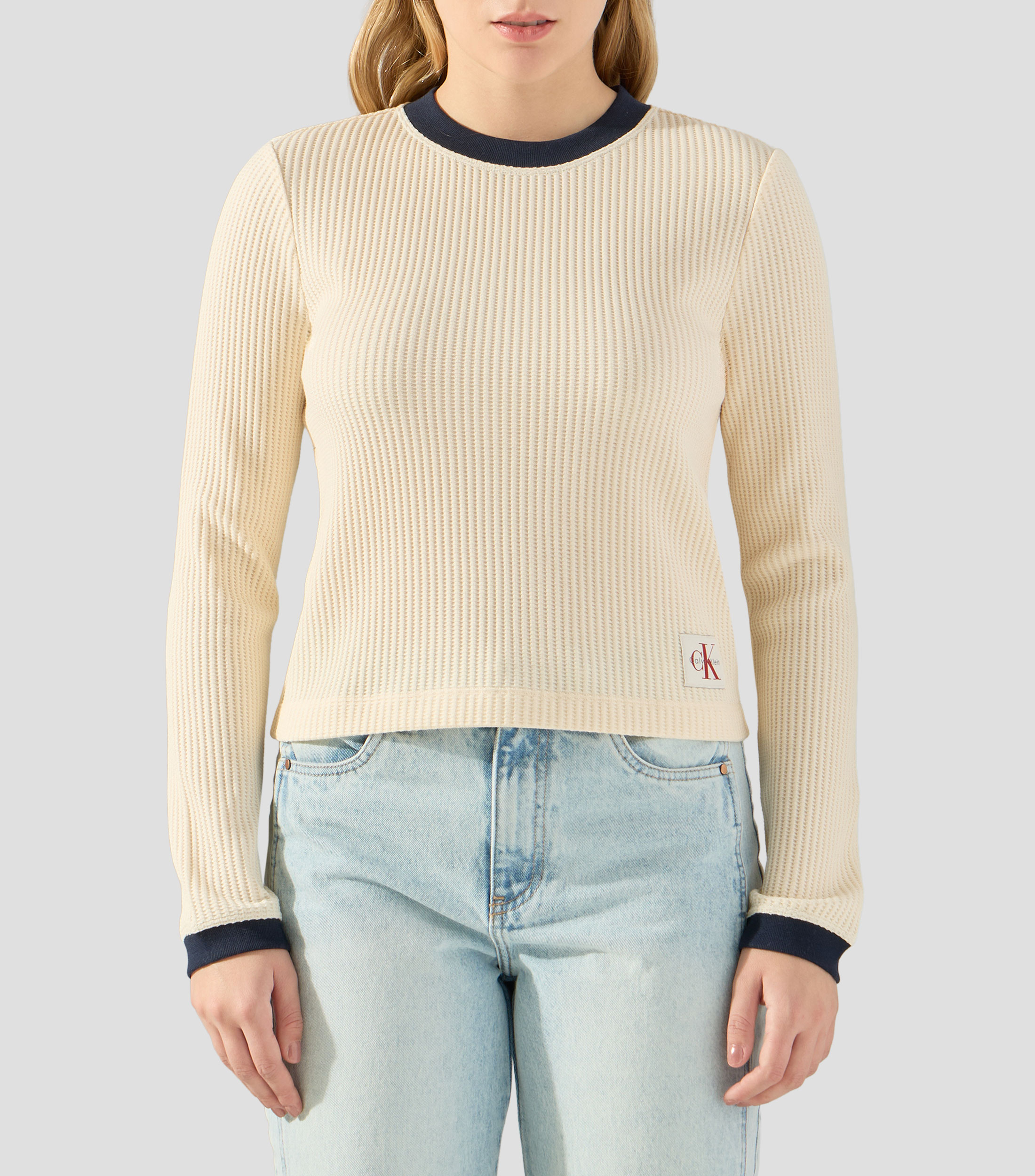 Playera cuello redondo manga larga lisa Mujer
